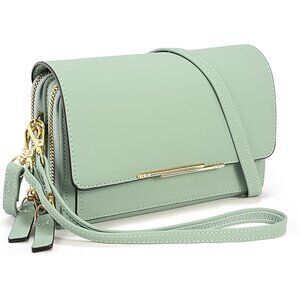 Green Small Crossbody Shoulder Bag for Women with Double Zippers & Multiple Pock